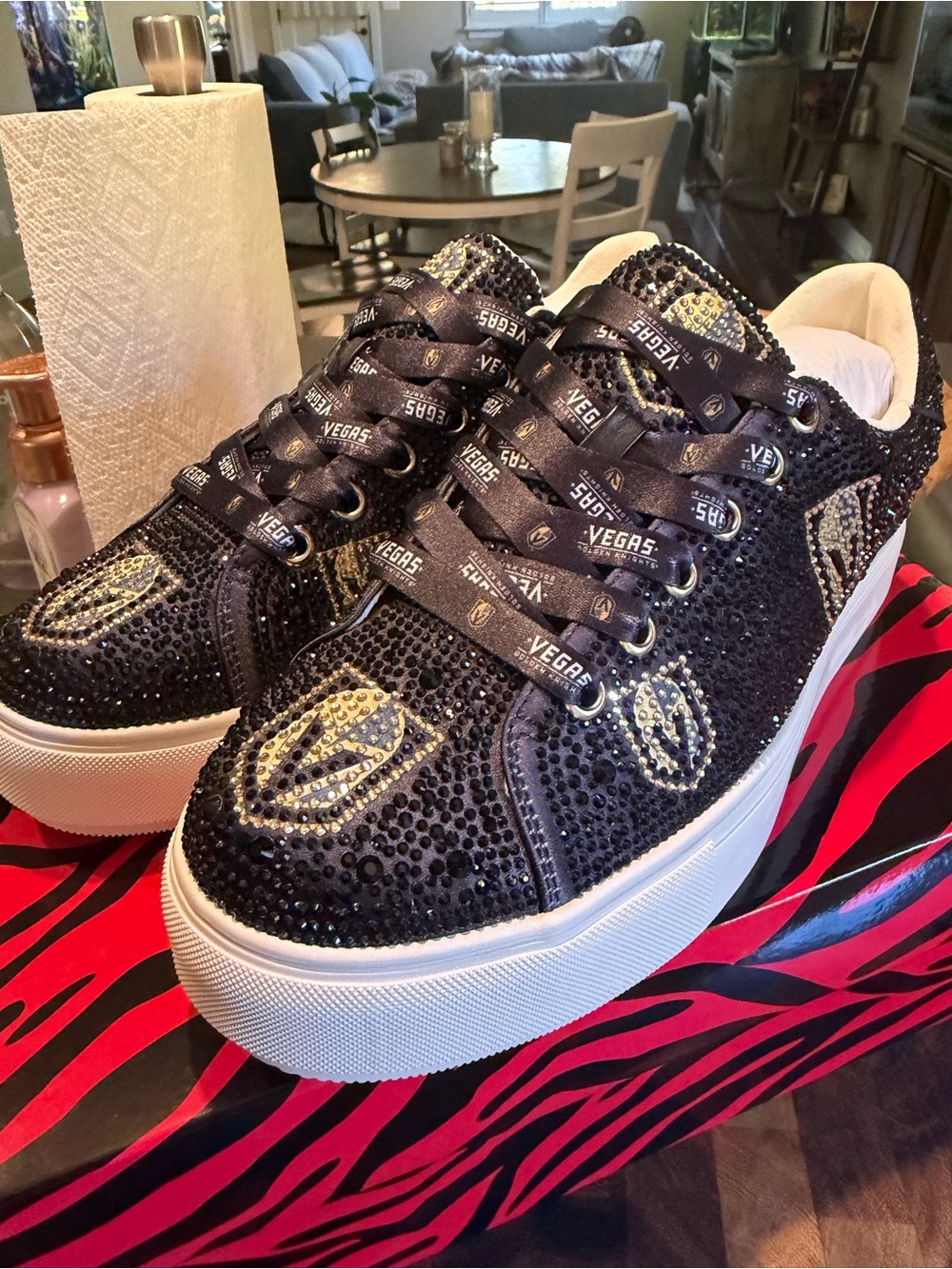 NHL Vegas Black and Gold Embellished Platform Sneakers